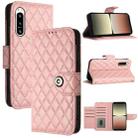 For Sony Xperia 5 IV Rhombic Texture Flip Leather Phone Case with Lanyard(Coral Pink) - 1