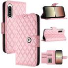 For Sony Xperia 5 IV Rhombic Texture Flip Leather Phone Case with Lanyard(Pink) - 1
