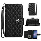 For Sony Xperia 5 V Rhombic Texture Flip Leather Phone Case with Lanyard(Black) - 1