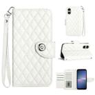 For Sony Xperia 5 V Rhombic Texture Flip Leather Phone Case with Lanyard(White) - 1