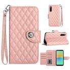 For Sony Xperia 10 IV Rhombic Texture Flip Leather Phone Case with Lanyard(Coral Pink) - 1