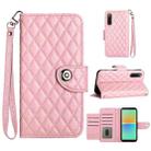 For Sony Xperia 10 IV Rhombic Texture Flip Leather Phone Case with Lanyard(Pink) - 1