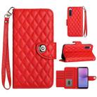 For Sony Xperia 10 V Rhombic Texture Flip Leather Phone Case with Lanyard(Red) - 1