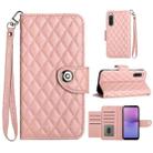 For Sony Xperia 10 V Rhombic Texture Flip Leather Phone Case with Lanyard(Coral Pink) - 1