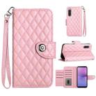 For Sony Xperia 10 V Rhombic Texture Flip Leather Phone Case with Lanyard(Pink) - 1