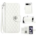 For Google Pixel 8 Rhombic Texture Flip Leather Phone Case with Lanyard(White) - 1