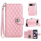 For Google Pixel 8 Rhombic Texture Flip Leather Phone Case with Lanyard(Pink) - 1