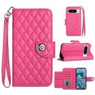 For Google Pixel 8 Pro Rhombic Texture Flip Leather Phone Case with Lanyard(Rose Red) - 1