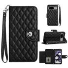 For Google Pixel 8a Rhombic Texture Flip Leather Phone Case with Lanyard(Black) - 1