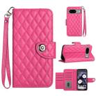 For Google Pixel 8a Rhombic Texture Flip Leather Phone Case with Lanyard(Rose Red) - 1