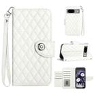 For Google Pixel 8a Rhombic Texture Flip Leather Phone Case with Lanyard(White) - 1