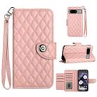 For Google Pixel 8a Rhombic Texture Flip Leather Phone Case with Lanyard(Coral Pink) - 1