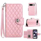 For Google Pixel 8a Rhombic Texture Flip Leather Phone Case with Lanyard(Pink) - 1