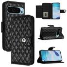 For Google Pixel 9 / Pixel 9 Pro Rhombic Texture Flip Leather Phone Case with Lanyard(Black) - 1