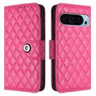 For Google Pixel 9 / Pixel 9 Pro Rhombic Texture Flip Leather Phone Case with Lanyard(Rose Red) - 2