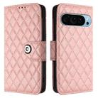 For Google Pixel 9 / Pixel 9 Pro Rhombic Texture Flip Leather Phone Case with Lanyard(Coral Pink) - 2