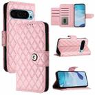 For Google Pixel 9 / Pixel 9 Pro Rhombic Texture Flip Leather Phone Case with Lanyard(Pink) - 1