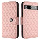 For Google Pixel 7a Rhombic Texture Flip Leather Phone Case with Lanyard(Coral Pink) - 2