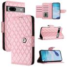 For Google Pixel 7a Rhombic Texture Flip Leather Phone Case with Lanyard(Pink) - 1