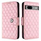 For Google Pixel 7a Rhombic Texture Flip Leather Phone Case with Lanyard(Pink) - 2