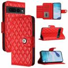 For Google Pixel 7 Pro Rhombic Texture Flip Leather Phone Case with Lanyard(Red) - 1