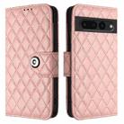 For Google Pixel 7 Pro Rhombic Texture Flip Leather Phone Case with Lanyard(Coral Pink) - 2