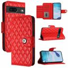 For Google Pixel 7 Rhombic Texture Flip Leather Phone Case with Lanyard(Red) - 1