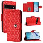 For Google Pixel 6 Pro Rhombic Texture Flip Leather Phone Case with Lanyard(Red) - 1