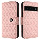 For Google Pixel 6 Pro Rhombic Texture Flip Leather Phone Case with Lanyard(Coral Pink) - 2