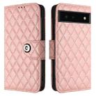 For Google Pixel 6 Rhombic Texture Flip Leather Phone Case with Lanyard(Coral Pink) - 2