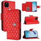 For Google Pixel 5 XL / Pixel 4a 5G Rhombic Texture Flip Leather Phone Case with Lanyard(Red) - 1