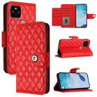 For Google Pixel 5 Rhombic Texture Flip Leather Phone Case with Lanyard(Red) - 1