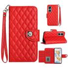 For Honor 90 Rhombic Texture Flip Leather Phone Case with Lanyard(Red) - 1