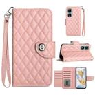 For Honor 90 Rhombic Texture Flip Leather Phone Case with Lanyard(Coral Pink) - 1