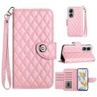 For Honor 90 Rhombic Texture Flip Leather Phone Case with Lanyard(Pink) - 1