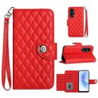 For Honor 90 Lite Rhombic Texture Flip Leather Phone Case with Lanyard(Red) - 1