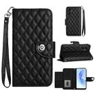 For Honor 90 Lite Rhombic Texture Flip Leather Phone Case with Lanyard(Black) - 1