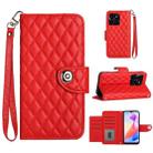 For Honor X6a Rhombic Texture Flip Leather Phone Case with Lanyard(Red) - 1