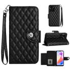 For Honor X6a Rhombic Texture Flip Leather Phone Case with Lanyard(Black) - 1
