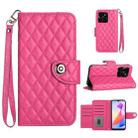 For Honor X6a Rhombic Texture Flip Leather Phone Case with Lanyard(Rose Red) - 1