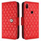 For Honor 9X 4G Global Rhombic Texture Flip Leather Phone Case with Lanyard(Red) - 2