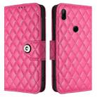 For Honor 9X 4G Global Rhombic Texture Flip Leather Phone Case with Lanyard(Rose Red) - 2