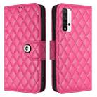 For Honor 20 / 20 Pro / 20S Rhombic Texture Flip Leather Phone Case with Lanyard(Rose Red) - 2