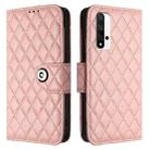 For Honor 20 / 20 Pro / 20S Rhombic Texture Flip Leather Phone Case with Lanyard(Coral Pink) - 2