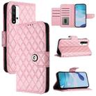 For Honor 20 / 20 Pro / 20S Rhombic Texture Flip Leather Phone Case with Lanyard(Pink) - 1