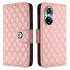 For Honor 50 Pro / Huawei nova 9 Pro Rhombic Texture Flip Leather Phone Case with Lanyard(Coral Pink) - 2