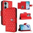 For Honor 60 Rhombic Texture Flip Leather Phone Case with Lanyard(Red) - 1