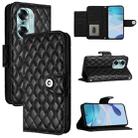 For Honor 60 Rhombic Texture Flip Leather Phone Case with Lanyard(Black) - 1