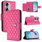 For Honor 60 Rhombic Texture Flip Leather Phone Case with Lanyard(Rose Red) - 1