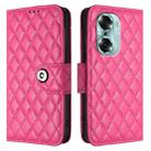 For Honor 60 Rhombic Texture Flip Leather Phone Case with Lanyard(Rose Red) - 2